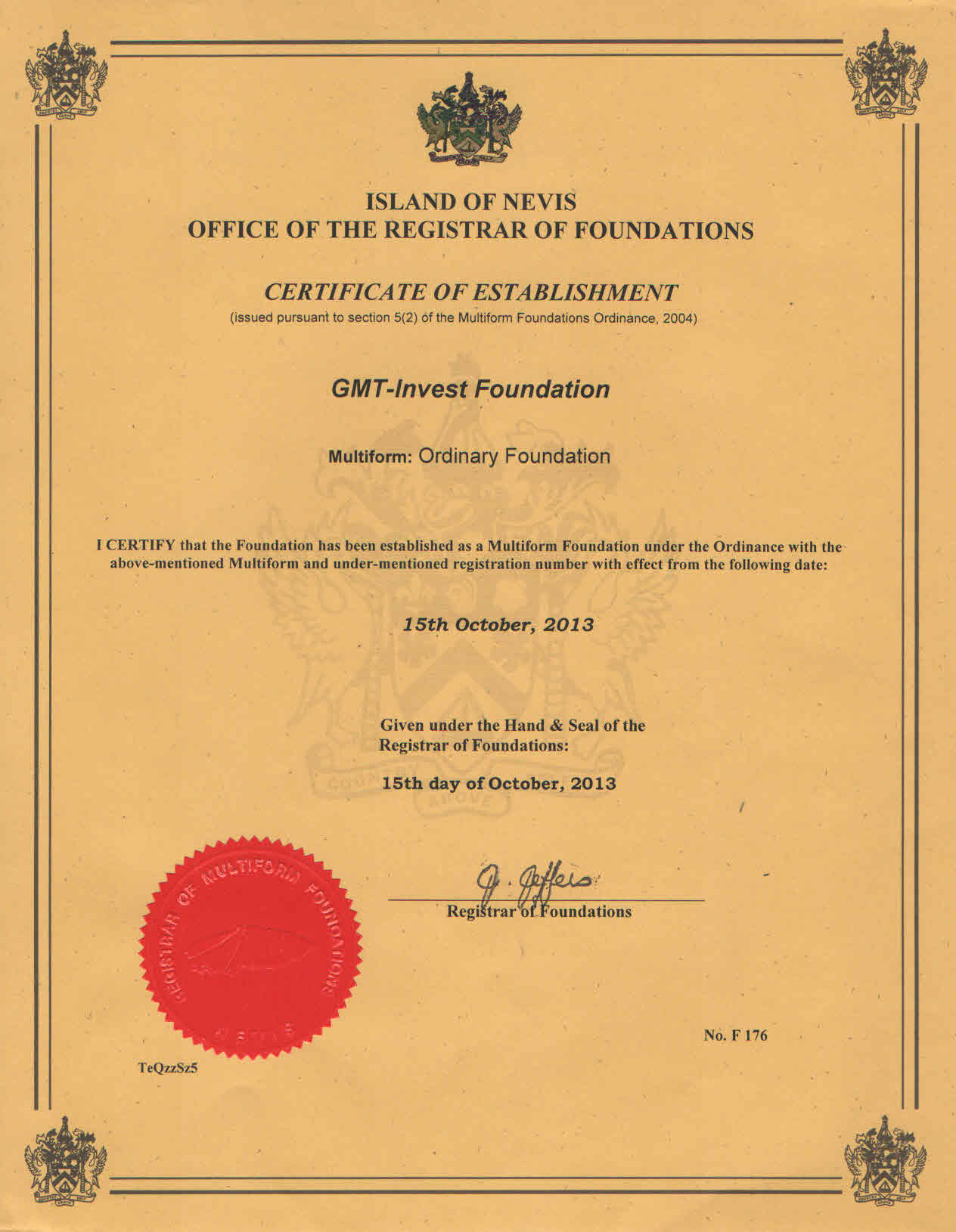Сертификат учреждения компании